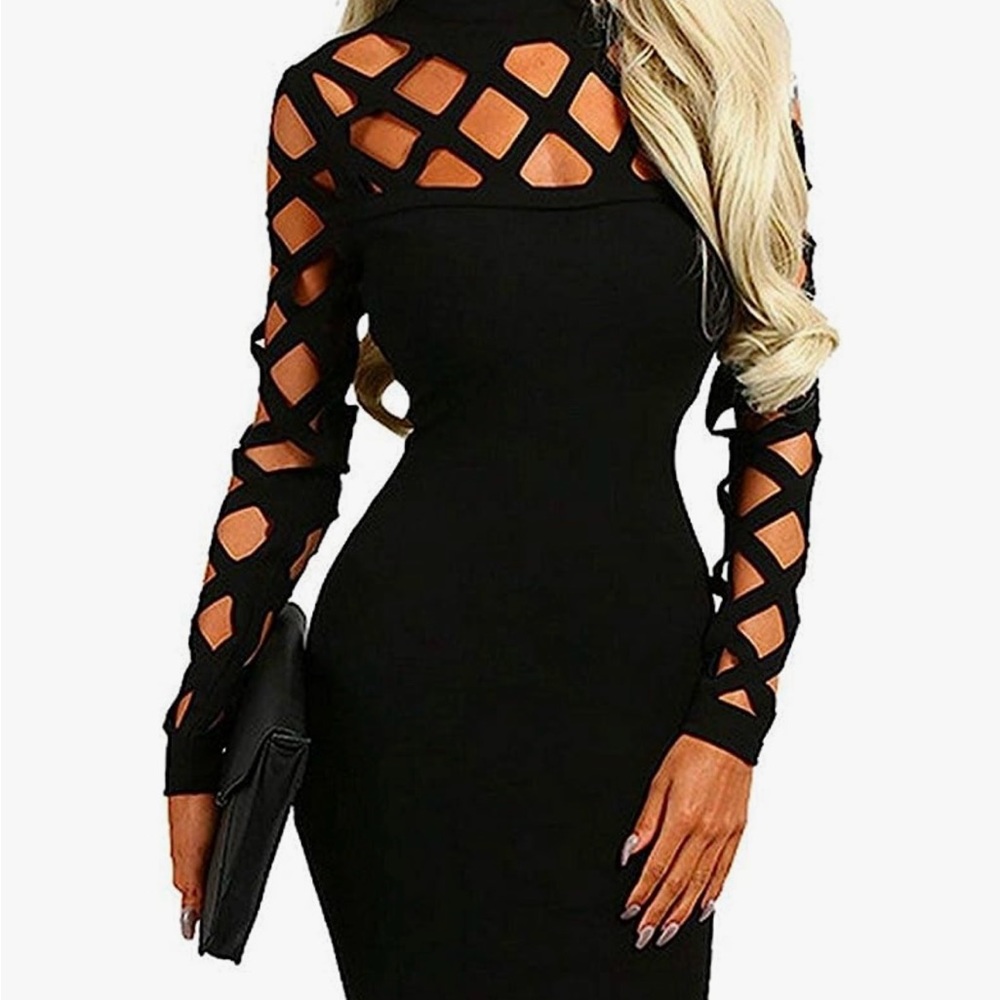Black long sleeve dress with cool square cut design
